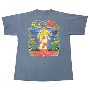 Vintage 1998 Molly Brown's Daytona Beach T-Shirt - Blue Faded Grapic Tee - XL